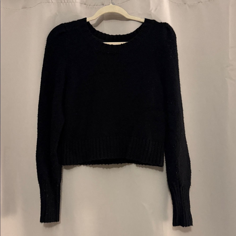 Anthropologie Puffy Sleeve Black Crew Neck Sweater